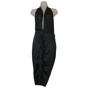 Black Halter Neck Sexy Ruched Evening Cocktail Dress Size Large Bodycon Vixen